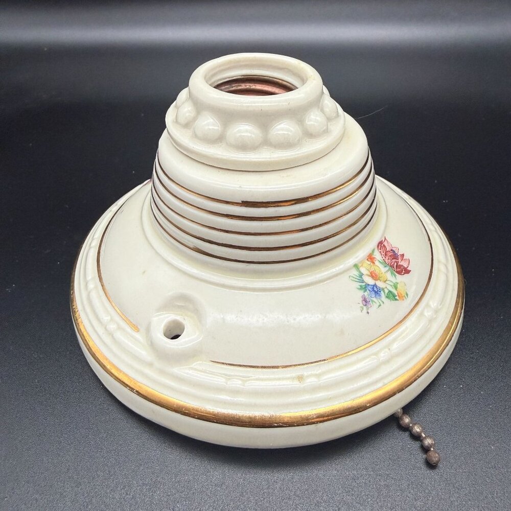 Antique Porcelier Porcelain Ceiling Light Fixture 1 Bulb Flush Mount Art Deco 5"